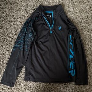 Boys Spyder Dark Gray and Blue Quarter-Zip Top